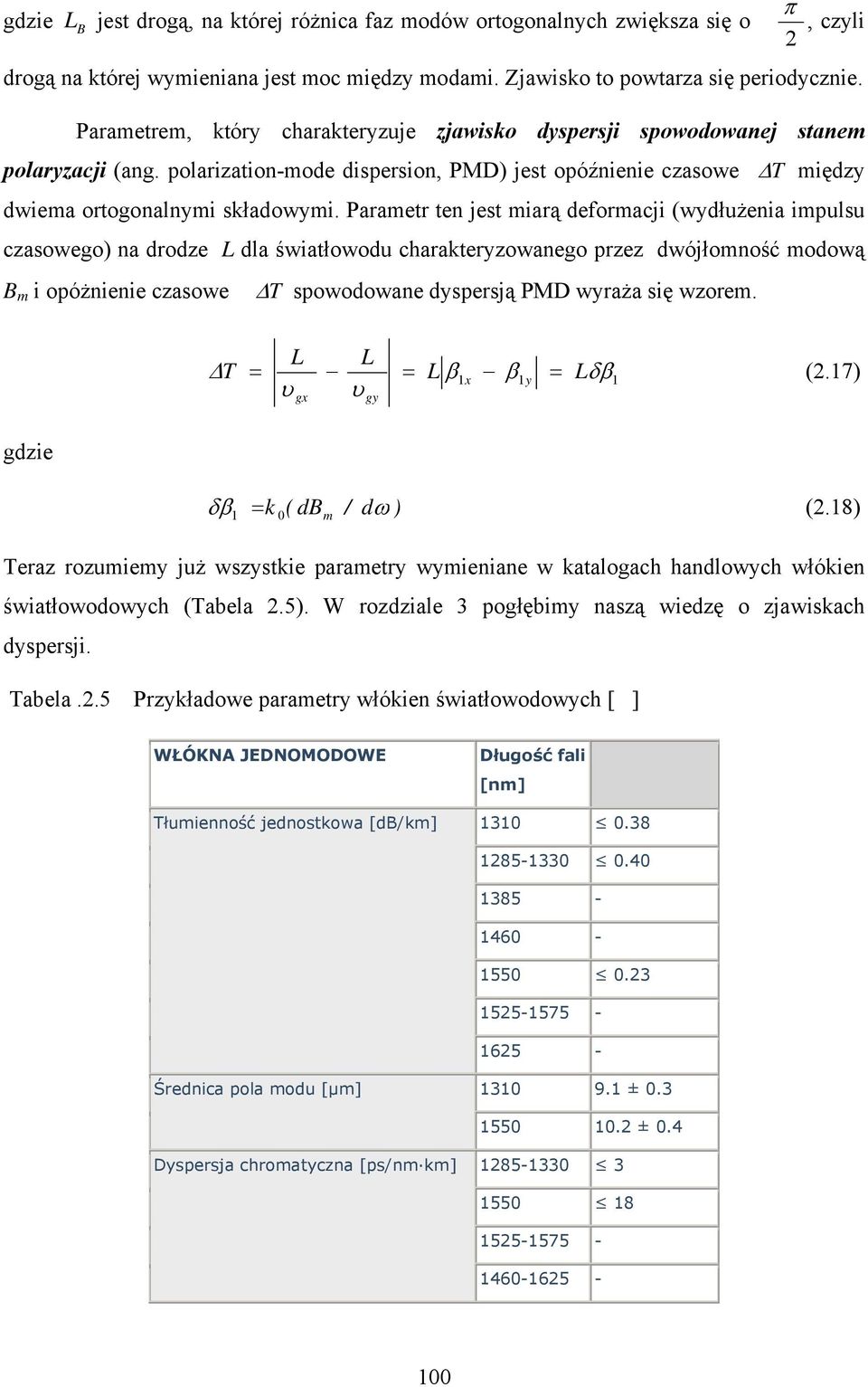 Parametr ten jest miarą deformacji (wydłużenia impulsu czasowego) na drodze L dla światłowodu charakteryzowanego przez dwójłomność modową BBm i opóżnienie czasowe Δ T spowodowane dyspersją PMD wyraża