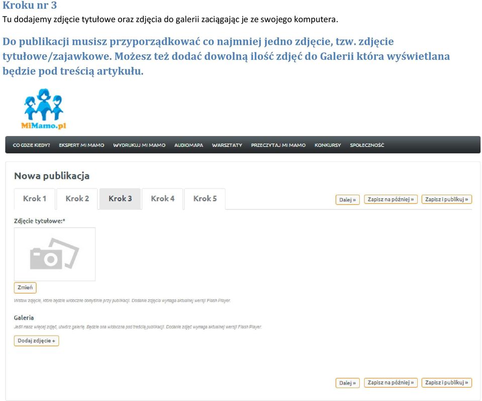 Do publikacji musisz przyporządkować co najmniej jedno zdjęcie, tzw.