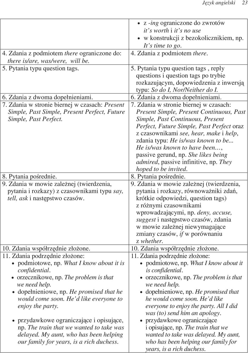 Pytania typu question tags. 5. Pytania typu question tags, reply questions i question tags po trybie rozkazuj cym, dopowiedzenia z inwersj typu: So do I, Nor/Neither do I. 6.