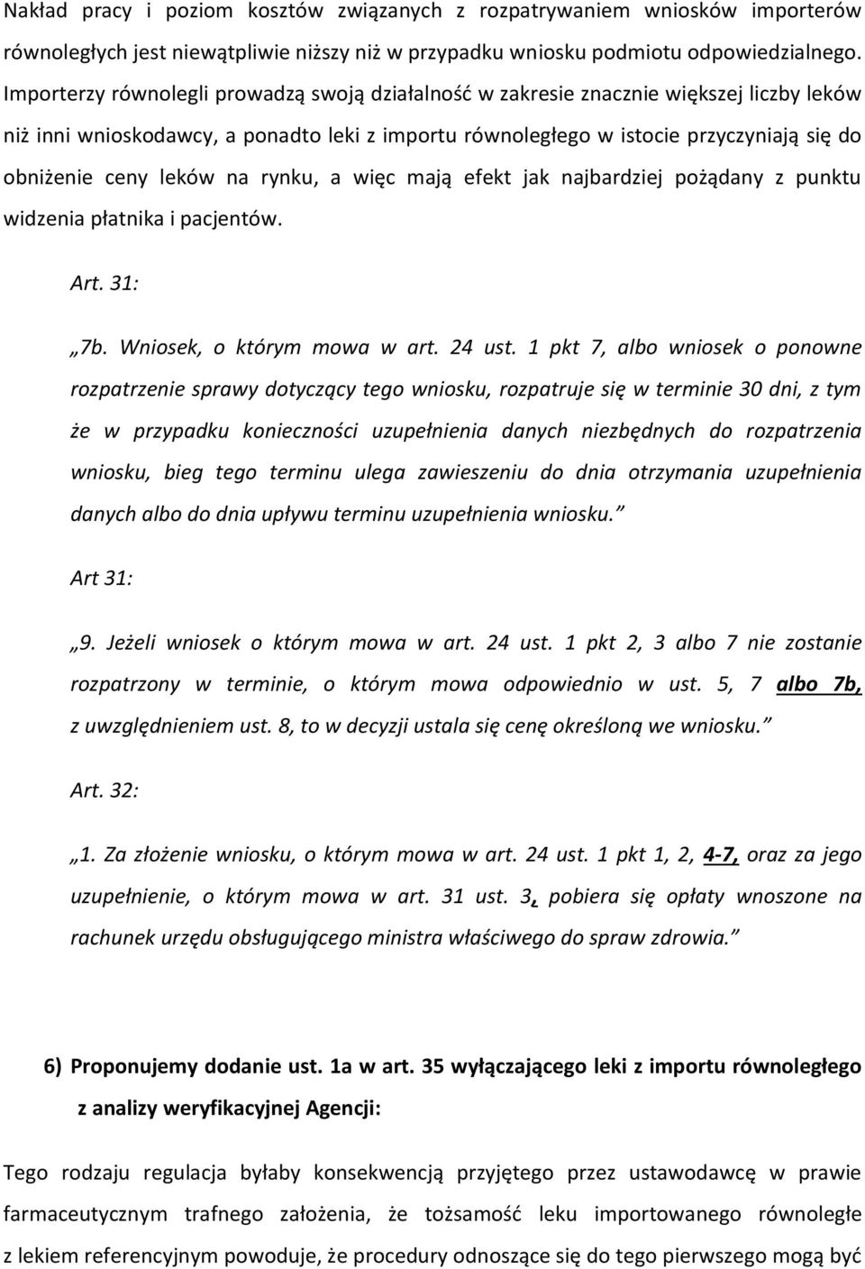 leków na rynku, a więc mają efekt jak najbardziej pożądany z punktu widzenia płatnika i pacjentów. Art. 31: 7b. Wniosek, o którym mowa w art. 24 ust.