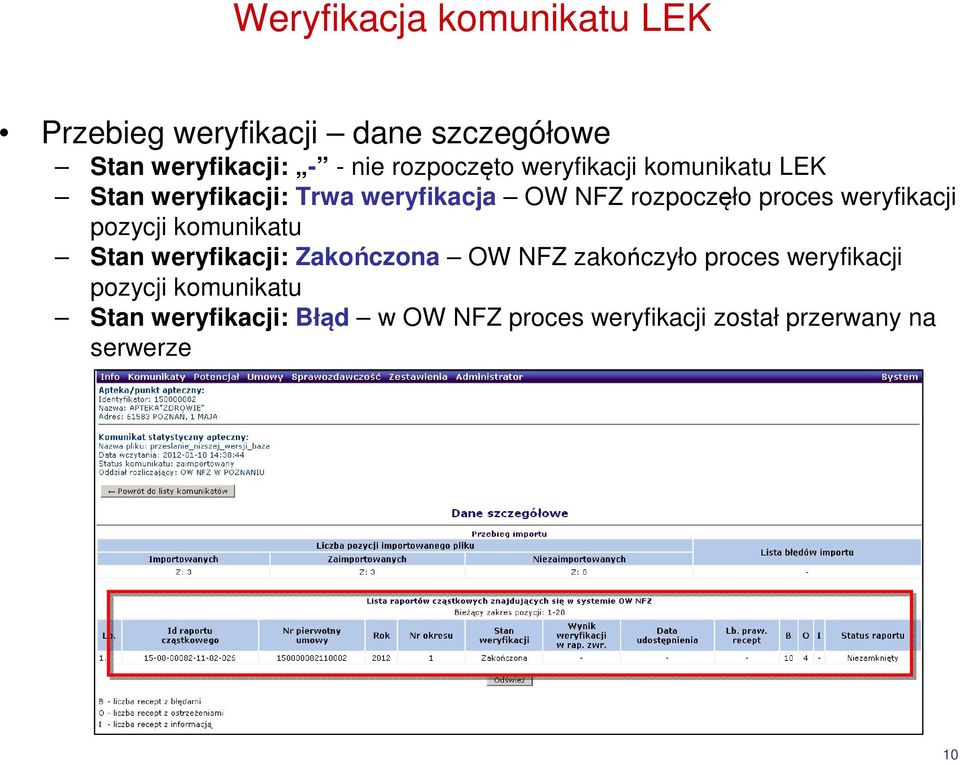 proces weryfikacji pozycji komunikatu Stan weryfikacji: Zakończona OW NFZ zakończyło proces