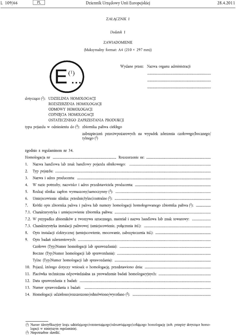 2011 ZAŁĄCZNIK 1 Dodatek 1