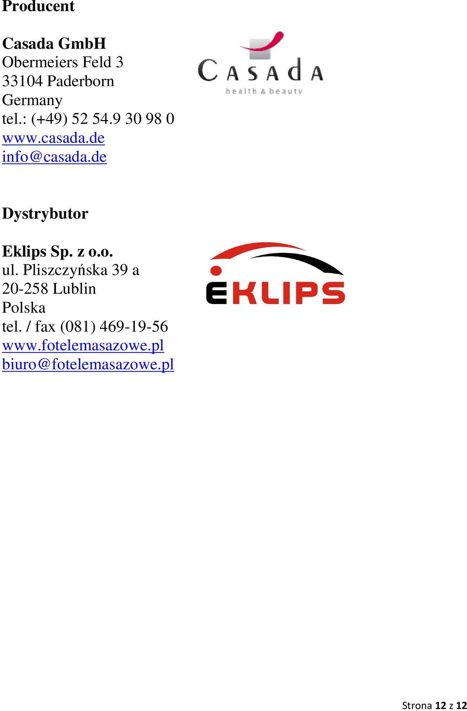 de Dystrybutor Eklips Sp. z o.o. ul.