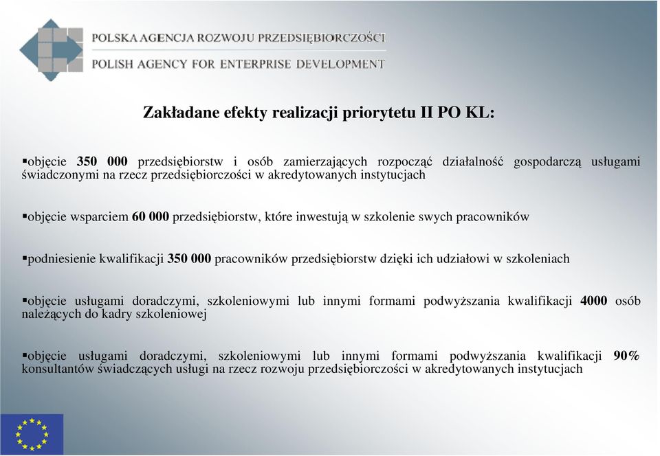 pracowników przedsiębiorstw dzięki ich udziałowi w szkoleniach objęcie usługami doradczymi, szkoleniowymi lub innymi formami podwyŝszania kwalifikacji 4000 osób naleŝących do kadry