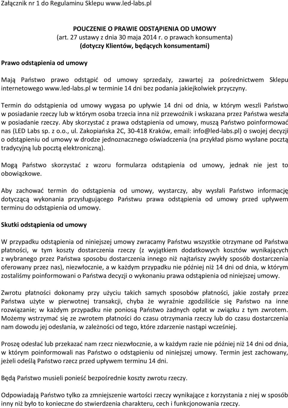pl w terminie 14 dni bez podania jakiejkolwiek przyczyny.
