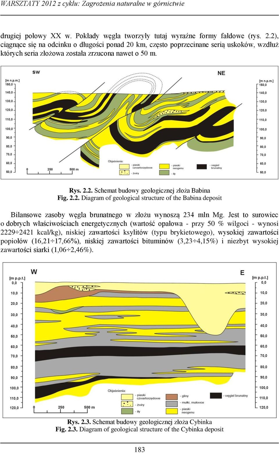 2.2. Diagram of geological structure of the Babina deposit Bilansowe zasoby węgla brunatnego w złożu wynoszą 234 mln Mg.