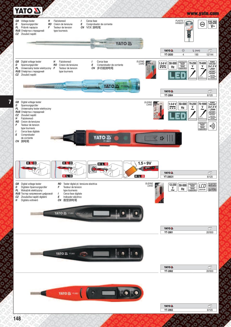 ASTC ANGR YT-2830 4 190 12/144 igital voltage tester Spannungsprüfer Uniwersalny tester elektryczny Отвёртка с передачей Zkoušeč napětí áziskereső Creion de tensiune Testeur de tension type tournevis
