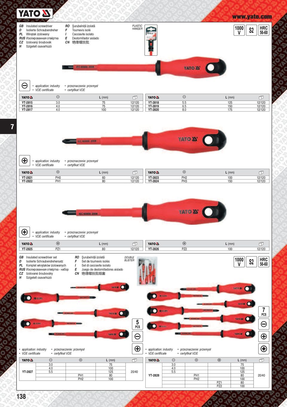 aislado 绝 缘 螺 丝 批 ASTC ANGR application: industry V certifi cate przeznaczenie: przemysł certyfi kat V YT-2815 3.0 5 12/120 YT-2816 4.0 5 12/120 YT-281 4.0 100 12/120 YT-2818 5.5 125 12/120 YT-2819 6.