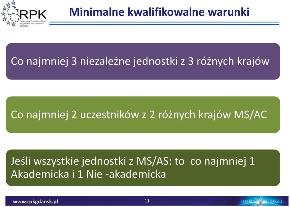 uczestników z 2 różnych krajów MS/AC Jeśli wszystkie