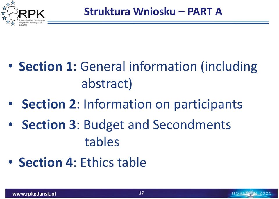 Information on participants Section 3: Budget