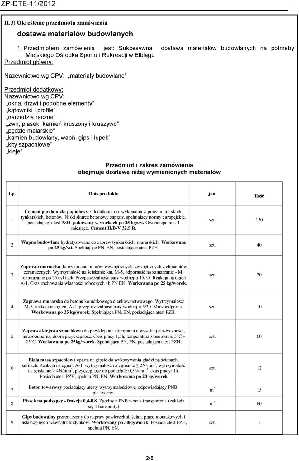 dodatkowy: Nazewnictwo wg CPV: okna, drzwi i podobne elementy kątowniki i profile narzędzia ręczne żwir, piasek, kamień kruszony i kruszywo pędzle malarskie kamień budowlany, wapń, gips i łupek kity