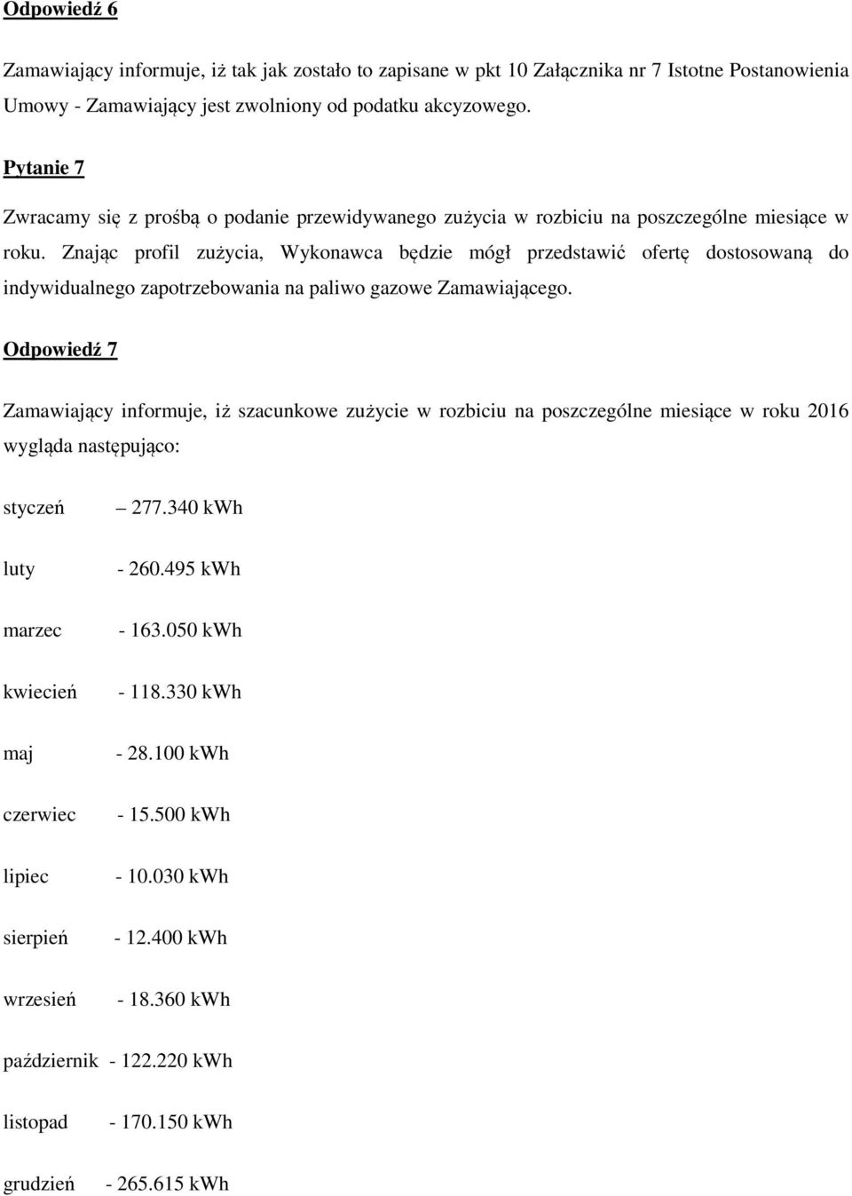 Znając profil zużycia, Wykonawca będzie mógł przedstawić ofertę dostosowaną do indywidualnego zapotrzebowania na paliwo gazowe Zamawiającego.