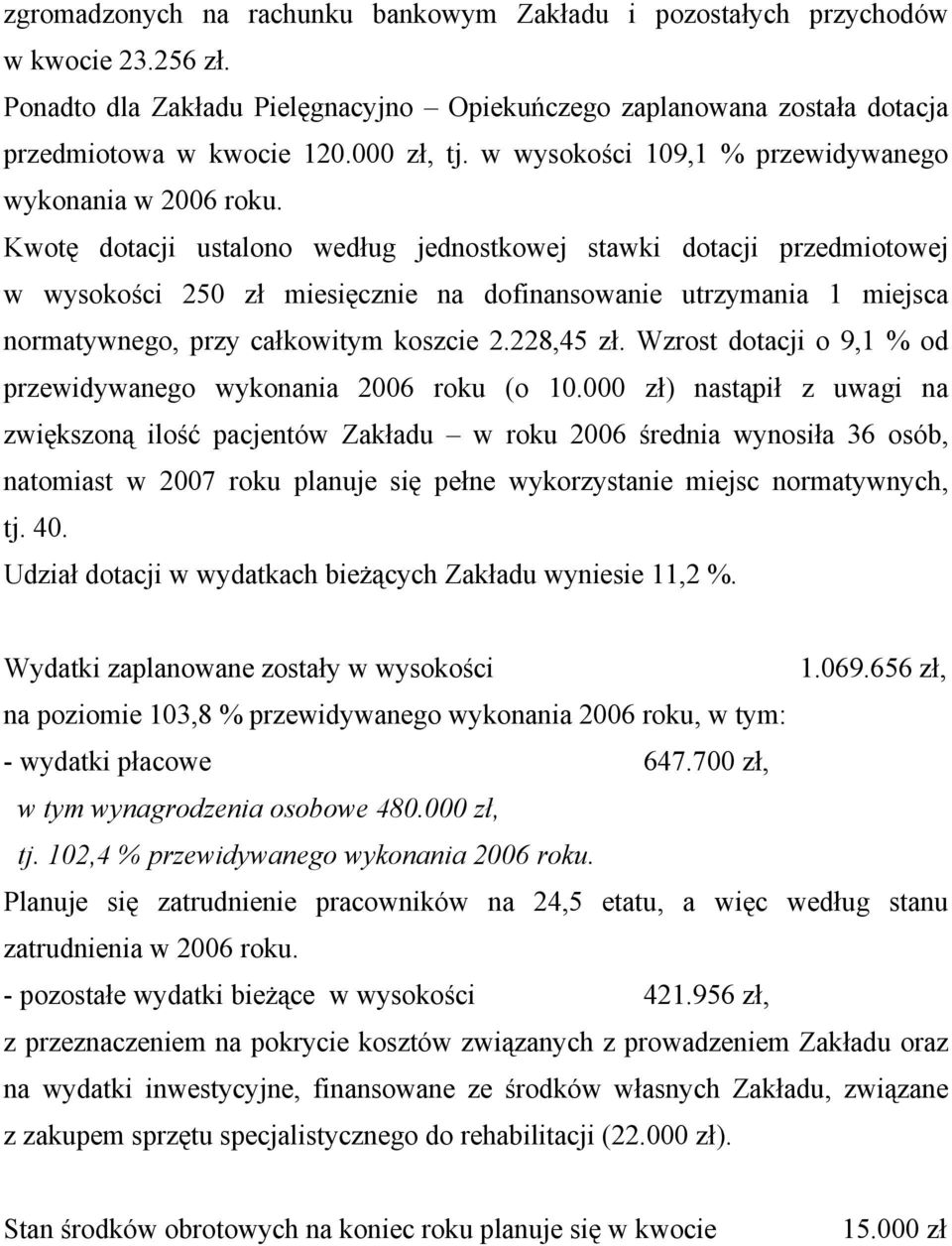 Kwotę dotacji ustalono według jednostkowej stawki dotacji przedmiotowej w wysokości 250 zł miesięcznie na dofinansowanie utrzymania 1 miejsca normatywnego, przy całkowitym koszcie 2.228,45 zł.