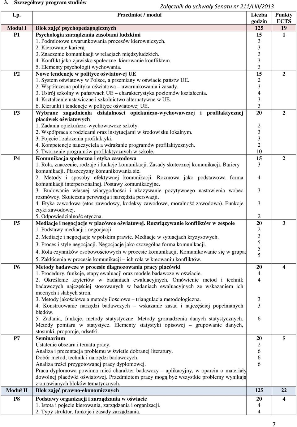 . Znaczenie komunikacji w relacjach międzyludzkich.. Konflikt jako zjawisko społeczne, kierowanie konfliktem.. Elementy psychologii wychowania. P P P P P P7 Nowe tendencje w polityce oświatowej UE 1.