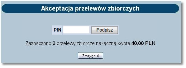 Rozdział 12 Przelewy zbiorcze 12.4. Akceptowanie zbiorcze przelewów zbiorczych Aplikacja umożliwia akceptowanie zbiorcze przelewów zbiorczych.