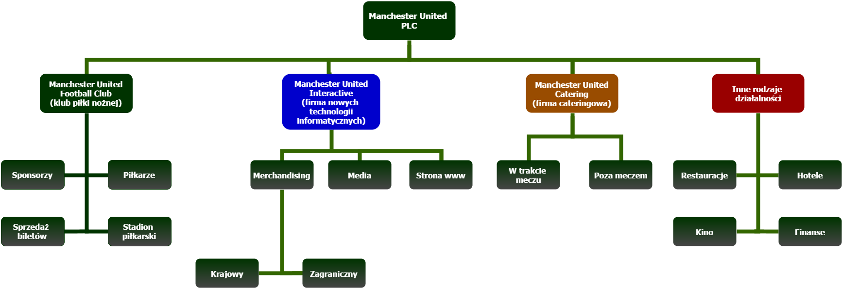 Strategiczne jednostki biznesu (SJB) Przykład 2. Schemat organizacyjny klubu sportowego Manchester United Źródło: Strona www Manchester United, http://www.manutd.com/en/club/ [data dostępu: 3.10.