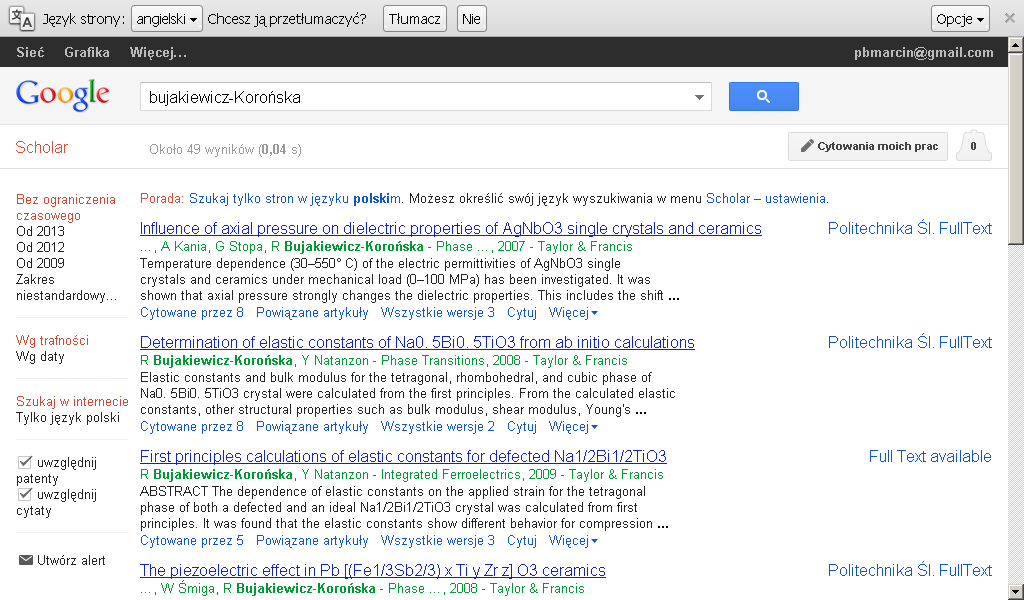 w sieci. Także wydawcy mogą zgłaszać swoje zasoby do przeszukiwania przez Google Scholar 7. Rys. 2. Przykładowy rezultat wyszukiwania w Google Scholar Źródło: Google Scholar [on-line]. [Dostęp 02.07.
