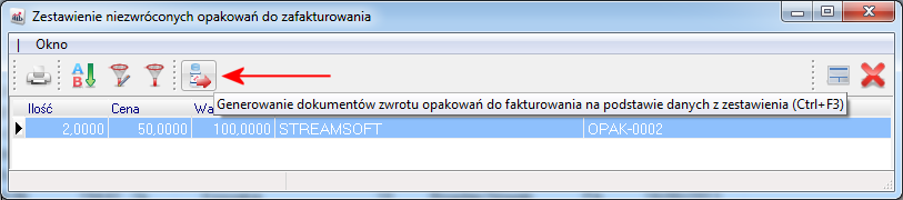 Gdy klient zwraca opakowania, wówczas w menu Zakup Dokumenty zakupu wystawiamy dokument: Rozliczenie opakowań, który powoduje dodanie opakowań na stan.