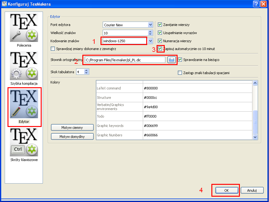 Konfiguracja TeXMakera 7.