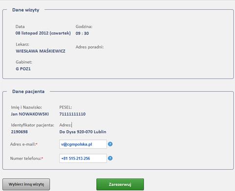 19 Ekran potwierdzenia rezerwacji Dołączanie skierowania do rezerwacji wizyty Podczas rezerwowania wizyty, na