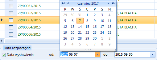 Odcinek czasu, z którego mają być wyświetlane dokumenty należy określić w polach Od, Do.