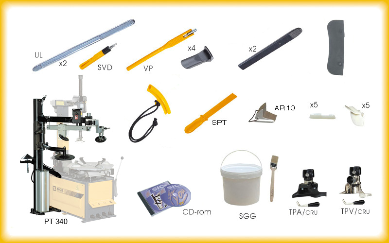 - teflonowa osłona na krawędź obręczy SPT - nóż do ciężarków klejonych AR10 adapter zmniejszający średnicę uchwytu felgi o 2 GP - inflator, stanowisko do pompowania kół i system pompowania