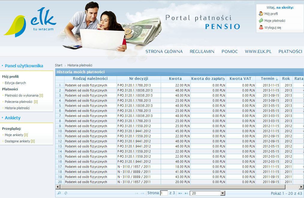 Portal płatności PENSIO