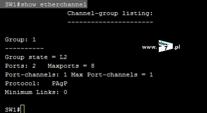 6 (Pobrane z slow7.pl) Aby utworzyć kanał EtherChannel w pierwszej kolejności przechodzimy do trybu konfiguracji portów.