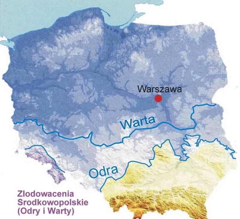 Na mapce obok przedstawiony jest zasięg zlodowacenia środkowopolskiego, podczas którego zostałem