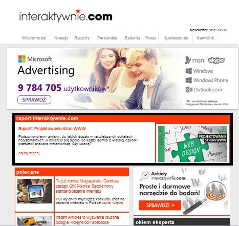 Interaktywnie.com Promocja raportu poprzez wysłanie informacji do całej bazy mailowej portalu interaktywnie.