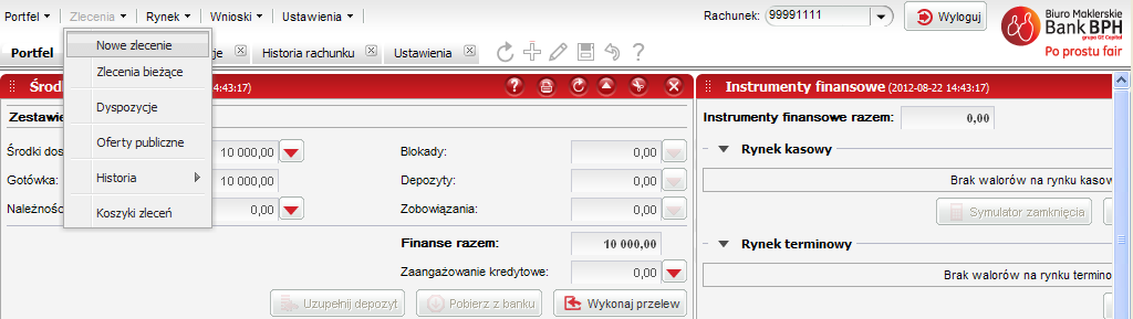 finansowych. Dodatkowe opcje, które można wybrać w zakładce Portfel to m.