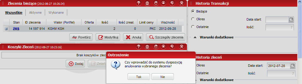 6. Anulowanie zleceń a) W systemie M@klerPlus istnieje możliwość anulowania aktywnego zlecenia.