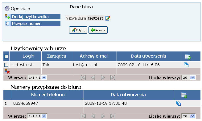 Z poziomu biura możemy także przypisywać kolejne numery które są