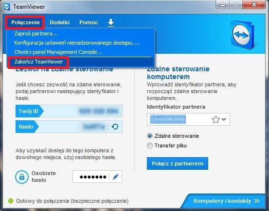 e) Uruchomienie programu TeamViewer Support Nim skontaktują się Państwo z pomocą techniczną firmy KajWare z prośbą o połączenie zdalne, należy przygotować ID programu TeamViewer Support.