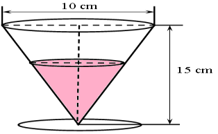 Zadanie 16 (4 pkt) Puchar w kształcie stożka o średnicy 10 cm i wysokości 15 cm ( tak jak na rysunku obok )