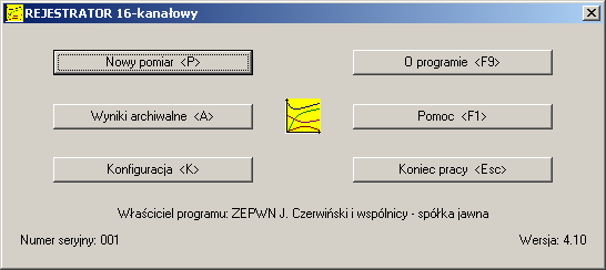 II. Początek pracy II.1. Logo programu Po uruchomieniu programu REJESTRATOR.exe na ekranie przez 5 sekund wyświetlane jest okno z logo programu.