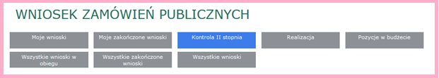 wniosków użytkownika. Do strony głównej można przejść za pomocą zakładki Moje wnioski w części nawigacyjnej dostępnej z każdego miejsca z w systemie.