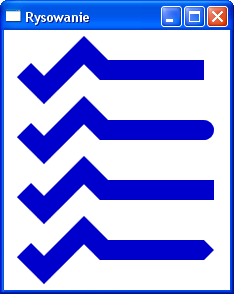 17/58 Line Caps, Line Joins W wypadku rysowania linii możemy określić kształt zakończeń StrokeStartLineCap i StrokeEndLineCap: Flat (domyślne), Round, Square i Triangle (wszystkie zwiększają długość