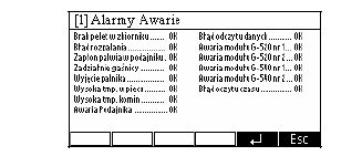 Zmiany parametrów dokonuje się wg poniŝszego opisu: 3.3 Ekran alarmów i awarii. W tej części ekranu pokazane są awarie i alarmy, jakie mogą wystąpić podczas pracy urządzenia.