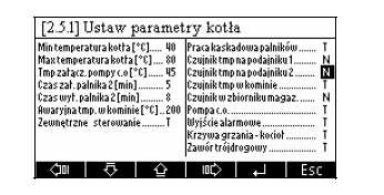 3.2.3 Parametry serwisowe Po wybraniu z menu ustawień opcji Parametry serwisowe wchodzimy do poniŝszego ekranu. Po podaniu właściwego hasła przechodzimy do ekranu parametrów serwisowych. 3.2.3.1 Konfiguracja kotła Po wybraniu opcji Konfiguracja kotłowni ukaŝe nam się poniŝszy ekran.