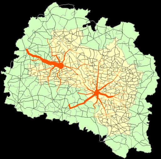 PLESZEW KALISZ Ludność przemieszcza się, w największym stopniu, drogami kategorii krajowej i wojewódzkiej zbiegającymi się w Kaliszu, Największa wymiana ruchu występuje wewnątrz miast powiatowych
