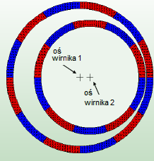 Uzyskano gęstość momentu obrotowego gm=75 Nm/dm 3 [1]. Rys. 6. Magnetyczna przekładnia planetarna [1] Na rysunku 6 pokazano różne warianty przekładni magnetycznych planetarnych.