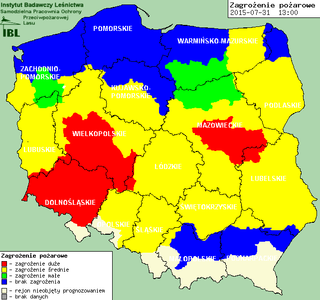 INFORMACJE HYDROLOGICZNO - METEOROLOGICZNE Zagrożenie pożarowe lasów Ostrzeżenia