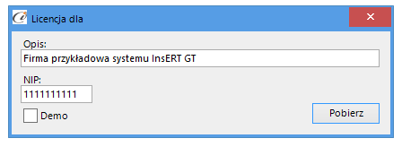(rys. 11) Licencja Mamy też możliwość pobrania automatycznie licencji po wybraniu opcji Licencja -> Pobierz i wczytaj Wersja demo Wersja demo programu, pozwala na pracę na dowolnym podmiocie Subiekta.