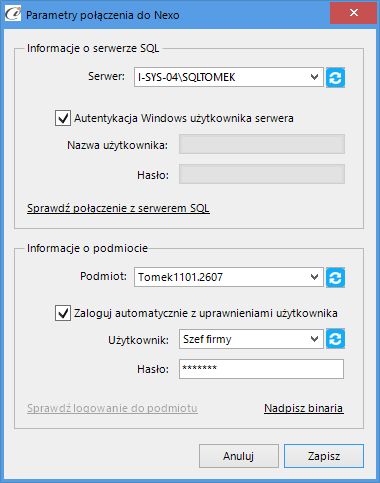 2.3. Połączenie Opcja ta jest dostępna z menu Konfiguracja -> Połączenie i służy do skonfigurowania połączenia programu z Subiekt GT