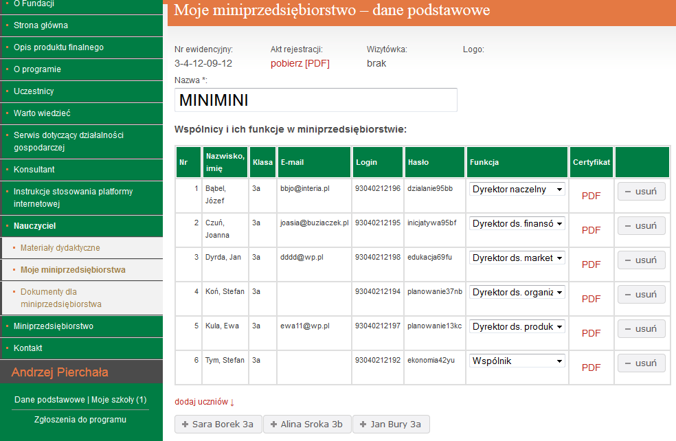 Moje miniprzedsiębiorstwa dane podstawowe cz. 2.