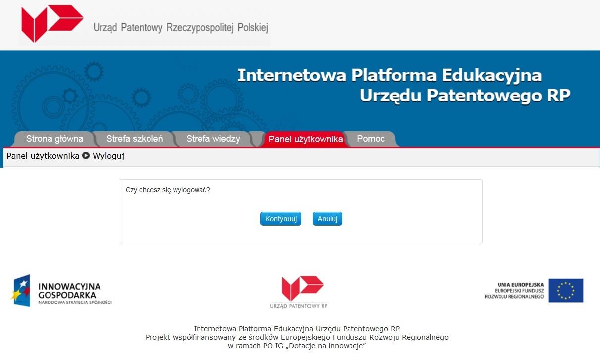 Panel użytkownika W każdej chwili mogą Państwo opuścić platformę, za pomocą opcji Wyloguj,