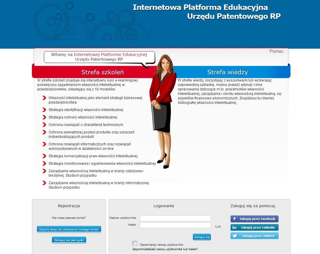 Dostęp do platformy Internetowa Platforma Edukacyjna, dostępna pod adresem ipe.uprp.pl, składa się z dwóch części: strefy szkoleń i strefy wiedzy.