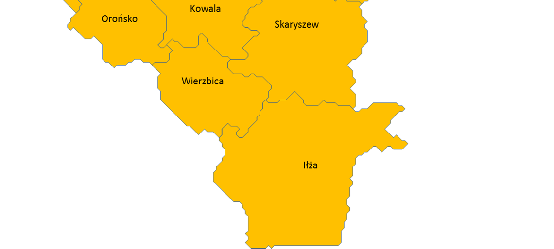 Obszar badań tworzą następujące jednostki terytorialne: gmina miejska Radom (219 703 mieszkańców), gmina miejska Pionki (19 550), gmina miejsko-wiejska Iłża (15 347), gmina miejskowiejska Skaryszew