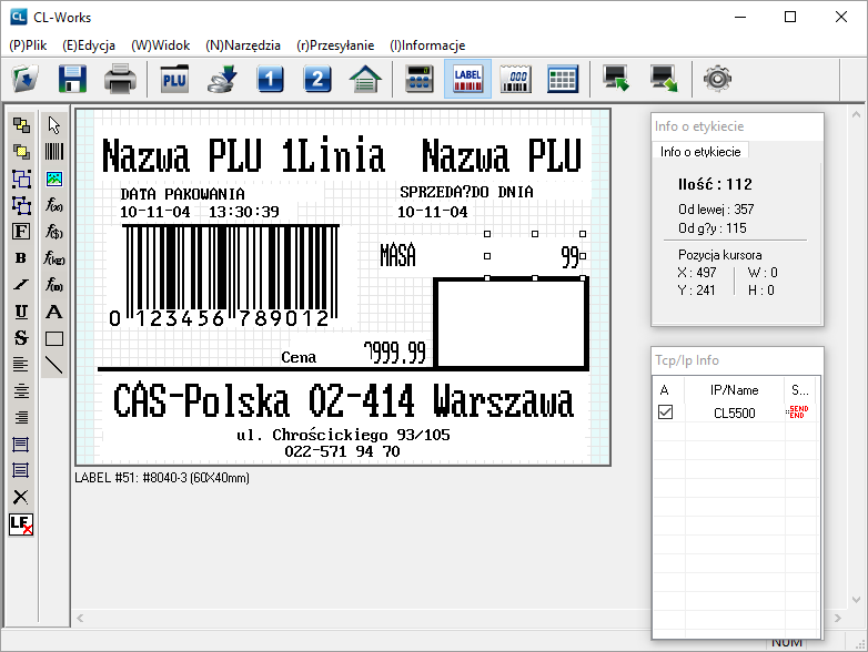 b. Wzorzec etykiety We wzorcu etykiety należy dodać pole (fkg) nr 112 - ILOŚĆ w którym będzie drukowana wartość ilości szt.